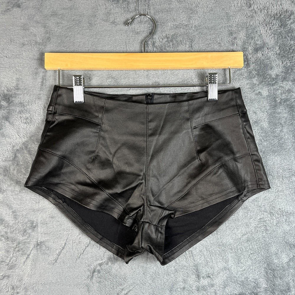 Shein Faux Leather Biker Shorts Womens Small Black High Rise Back Zip Comfort